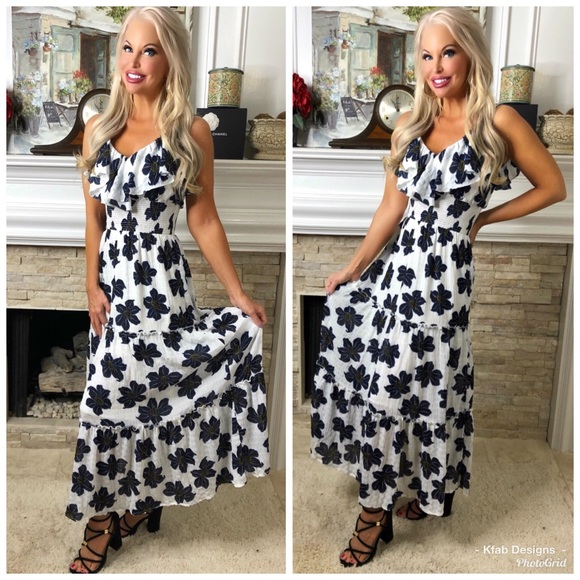 Dresses & Skirts - ❤️LAST 1! Ivory Ruffle Floral Print Maxi Dress!